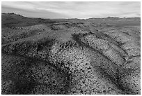 Aerial view of White River Narrows Archeological District. Basin And Range National Monument, Nevada, USA ( black and white)
