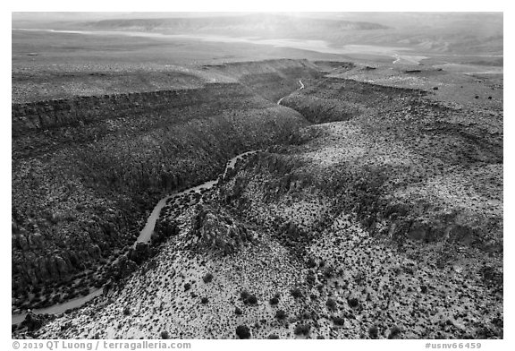 Aerial view of White River Narrows. Basin And Range National Monument, Nevada, USA (black and white)