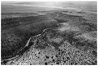 Aerial view of White River Narrows. Basin And Range National Monument, Nevada, USA ( black and white)