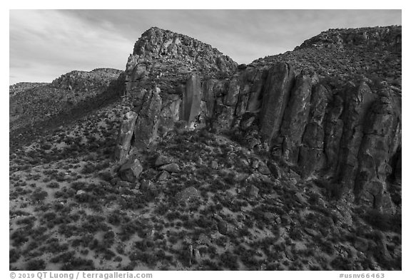 Cliffs in canyon, White River Narrows. Basin And Range National Monument, Nevada, USA (black and white)