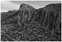 Cliffs in canyon, White River Narrows Archeological District. Basin And Range National Monument, Nevada, USA ( black and white)