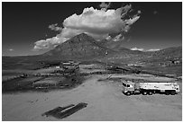 Aerial view of abandonned camp. Basin And Range National Monument, Nevada, USA ( black and white)