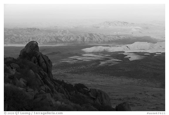 Lake Mead from Gold Butte Peak at sunrise. Gold Butte National Monument, Nevada, USA (black and white)