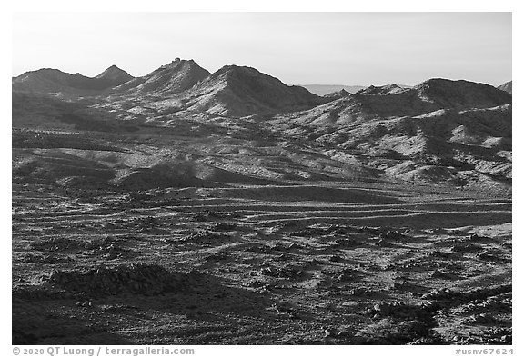 Cedar Basin and Anderson Ridge. Gold Butte National Monument, Nevada, USA (black and white)