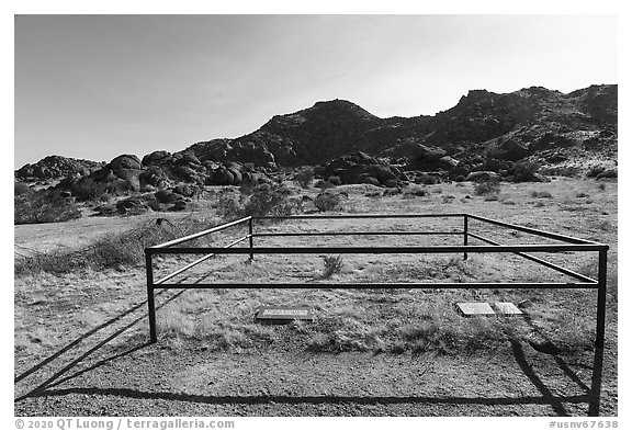 Graves of William Garrett and Arthur Coleman, Gold Butte townsite. Gold Butte National Monument, Nevada, USA (black and white)