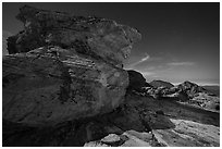 Falling Man Rock Art Site at night. Gold Butte National Monument, Nevada, USA ( black and white)