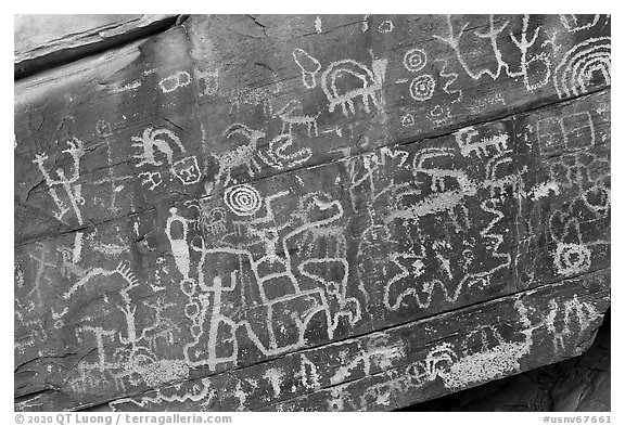 Close up of petroglyphs, Newspaper Rock. Gold Butte National Monument, Nevada, USA
