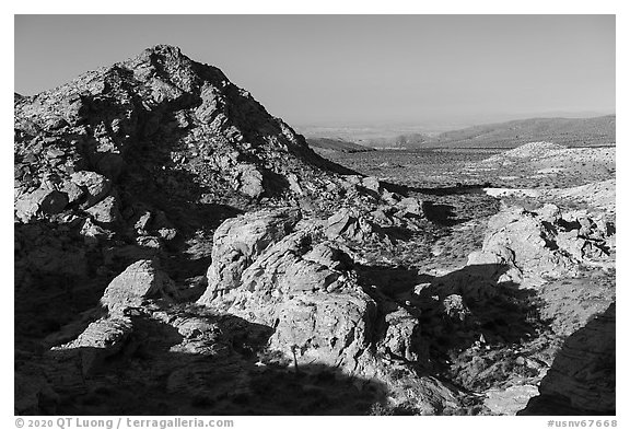 Rock outcrops, early morning. Gold Butte National Monument, Nevada, USA (black and white)