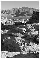 Sandstone outcrop and Virgin Mountains. Gold Butte National Monument, Nevada, USA ( black and white)