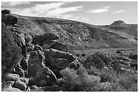 Valley with Seven sheep panel in the distance, Shooting Gallery. Basin And Range National Monument, Nevada, USA ( black and white)