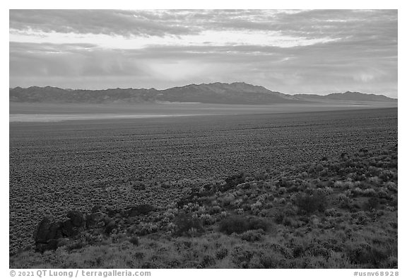 Garden Valley and Grant Range, sunrise. Basin And Range National Monument, Nevada, USA (black and white)