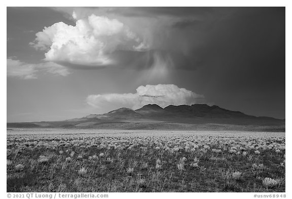 Clearing stom clouds over Seaman Range. Basin And Range National Monument, Nevada, USA (black and white)