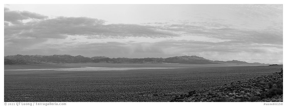 Garden Valley and Grant Range, sunrise. Basin And Range National Monument, Nevada, USA (black and white)