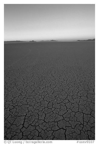 Dried mud lakebed, dawn, Black Rock Desert. Nevada, USA (black and white)