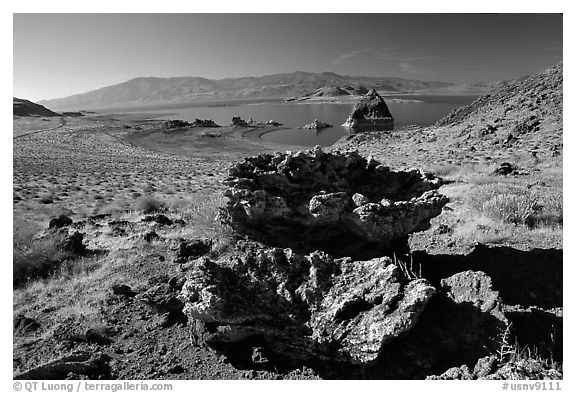 Tufa formations. Pyramid Lake, Nevada, USA (black and white)