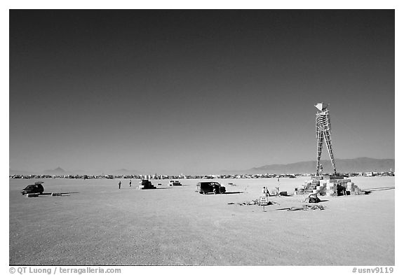 The Man, a symbolic sculpture burned at the end of the Burning Man festival, Black Rock Desert. Nevada, USA