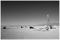 The Man, a symbolic sculpture burned at the end of the Burning Man festival, Black Rock Desert. Nevada, USA ( black and white)