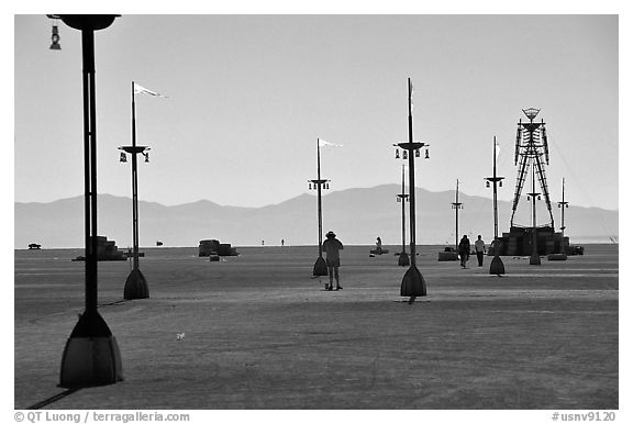 Art installations in the desert, Black Rock Desert. Nevada, USA (black and white)