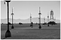 Art installations in the desert, Black Rock Desert. Nevada, USA (black and white)