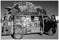 Decorated WV bus, Black Rock Desert. Nevada, USA ( black and white)