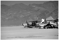 Private airplanes, Black Rock Desert. Nevada, USA ( black and white)