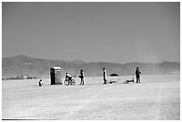 Line at the toilet, Black Rock Desert. Nevada, USA (black and white)