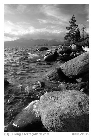 Rocks on the North-East shore of Lake Tahoe, Nevada. USA (black and white)