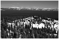 Lake in winter seen from the western mountains, Lake Tahoe, California. USA (black and white)