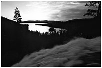 Water rushing down Eagle Falls, sunrise, Emerald Bay, California. USA (black and white)