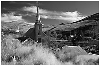 Church and town, Austin. Nevada, USA (black and white)