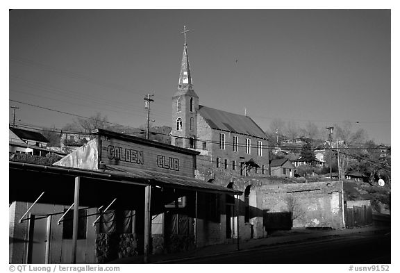 Main Street and church, sunset, Austin. Nevada, USA