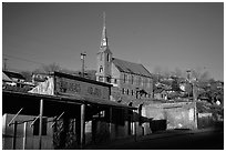 Main Street and church, sunset, Austin. Nevada, USA ( black and white)