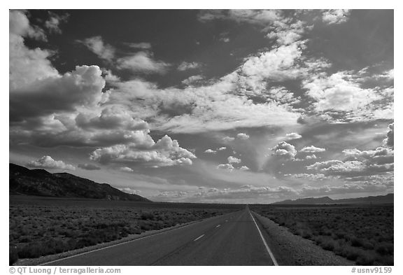Road converging to the horizon. Nevada, USA (black and white)
