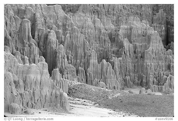 Pilars carved by erosion, Cathedral Gorge State Park. Nevada, USA (black and white)