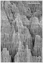 Shale and mudstone eroded in fantastic shapes, Cathedral Gorge State Park. Nevada, USA (black and white)