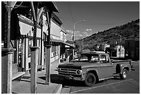 Red truck, main street, Pioche. Nevada, USA ( black and white)