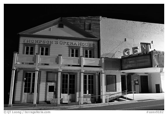 Opera house by night, Pioche. Nevada, USA (black and white)