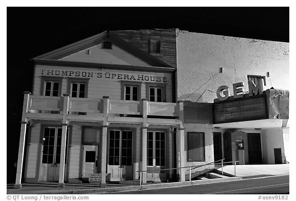 Opera house by night, Pioche. Nevada, USA (black and white)