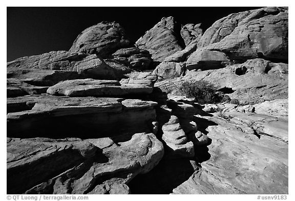 Red sandstone formations, Red Rock Canyon. Red Rock Canyon, Nevada, USA (black and white)