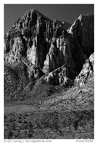 Tall cliffs. Red Rock Canyon, Nevada, USA (black and white)