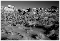 Sand ripples and rock formations, Valley of Fire State Park. Nevada, USA (black and white)