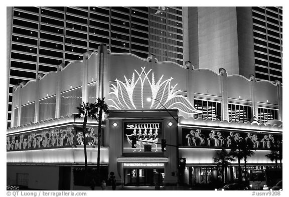 Flamingo casino by night. Las Vegas, Nevada, USA (black and white)