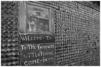 Window and wall,  bottle house, Rhyolite ghost town. Nevada, USA (black and white)