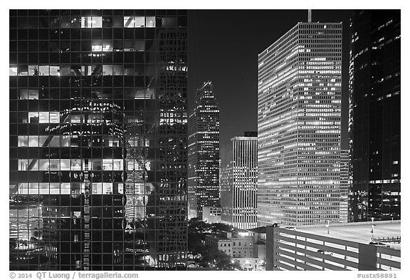 Downtown at night. Houston, Texas, USA (black and white)