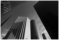 Looking up Skyline District skyscrapers. Houston, Texas, USA ( black and white)