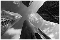 Looking up Skyline District high-rises. Houston, Texas, USA ( black and white)