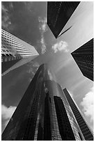 Looking up downtown District high-rises. Houston, Texas, USA ( black and white)