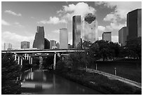 Buffalo Bayou and skyline. Houston, Texas, USA ( black and white)