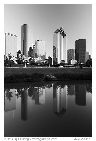 Skyscrapers and reflections. Houston, Texas, USA (black and white)