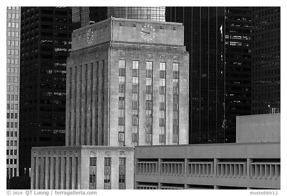 Art deco and modern buildings. Houston, Texas, USA (black and white)